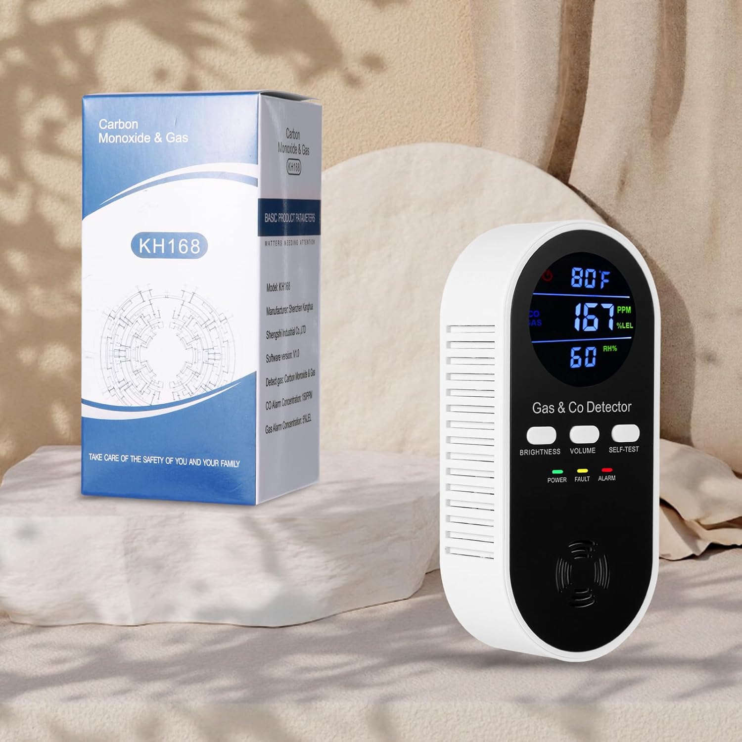 5-in-1 Combination Explosive Gas & Carbon Monoxide Detector,AC-Plug-in Natural Gas,Propane&CO Alarm with Adjustable Volume & Brightness,Battery Backup,Temperature(°F)&Humidity Sensor for Home,RV,Hotel