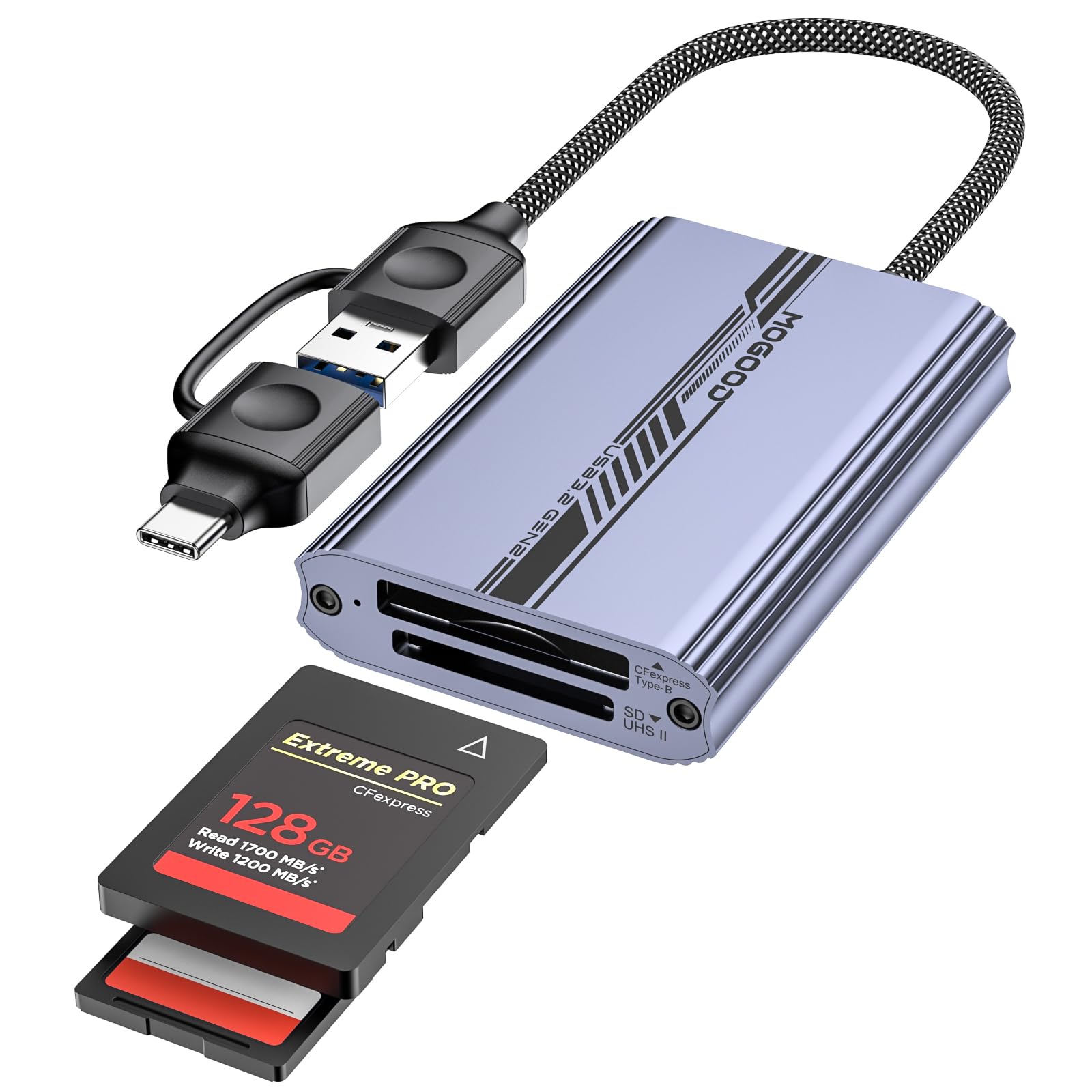 MOGOOD CF Express Type B & SD 4.0 Dual-Slot Card Reader, USB A/C to Type B CF Express Adapter, USB 3.2 Gen 2 10Gbps CFexpress B Memory Card Reader for Photographer, MacBook, Laptop, Tablet etc