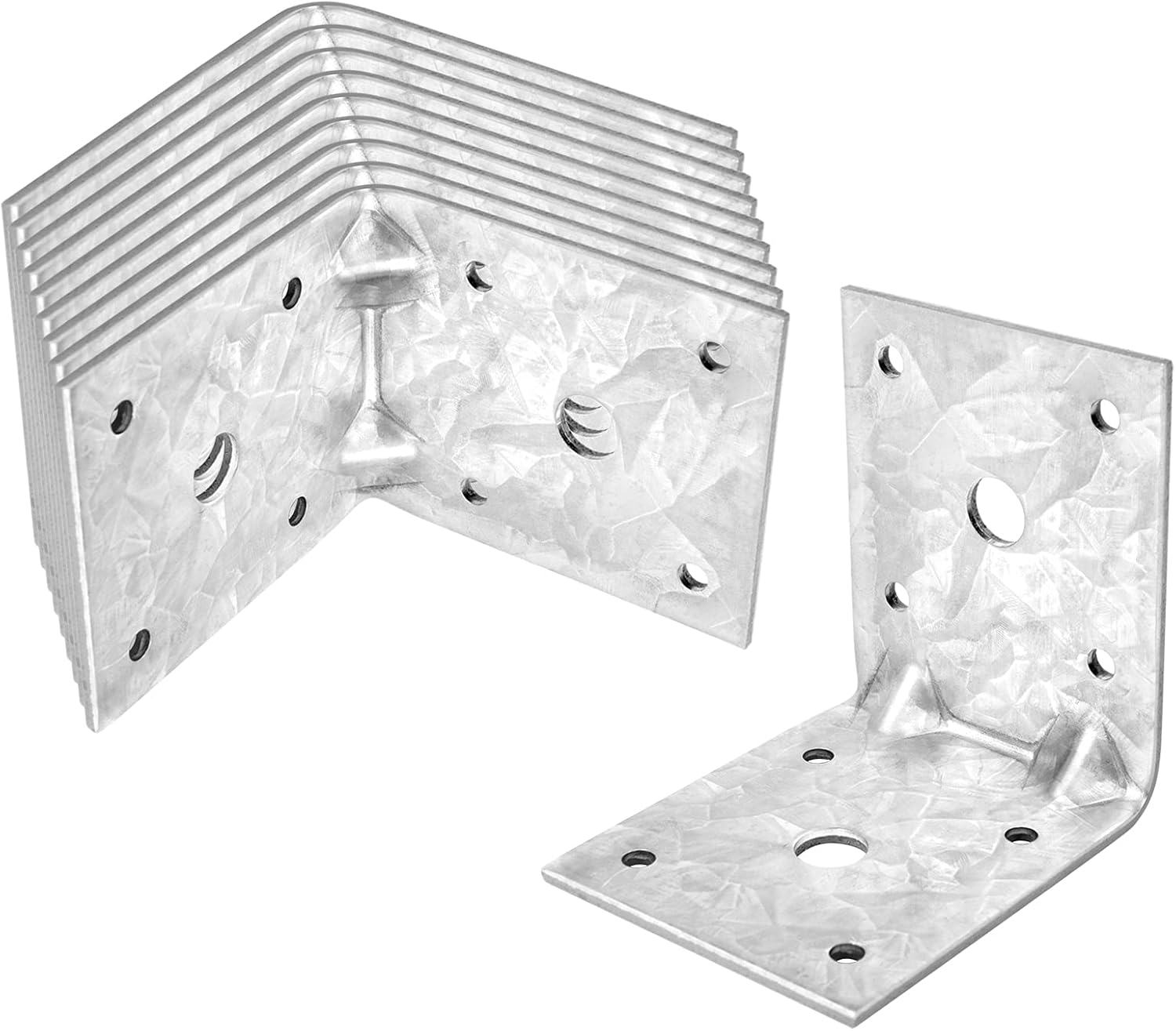 10 Pack L Right Angle Bracket, 2-3/8" x 2-7/8" x 2-7/8" Corner Brace, 90 Degree Reinforcing Rib Connector for Wood, Galvanized Steel