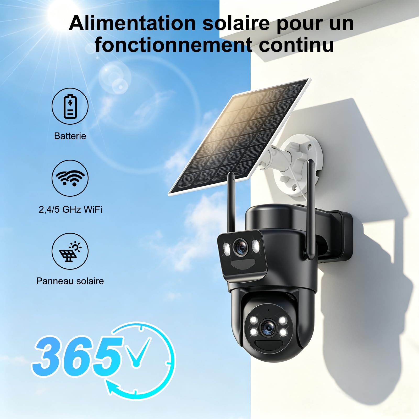 4K Camera Surveillance WiFi Exterieure sans Fil,Kit de 4 Caméras Extérieur Solaires avec Home Station,sans Abonnement,360° PTZ,Suivi Automatique,Vision Nocturne,2,4/5 GHz,IP66