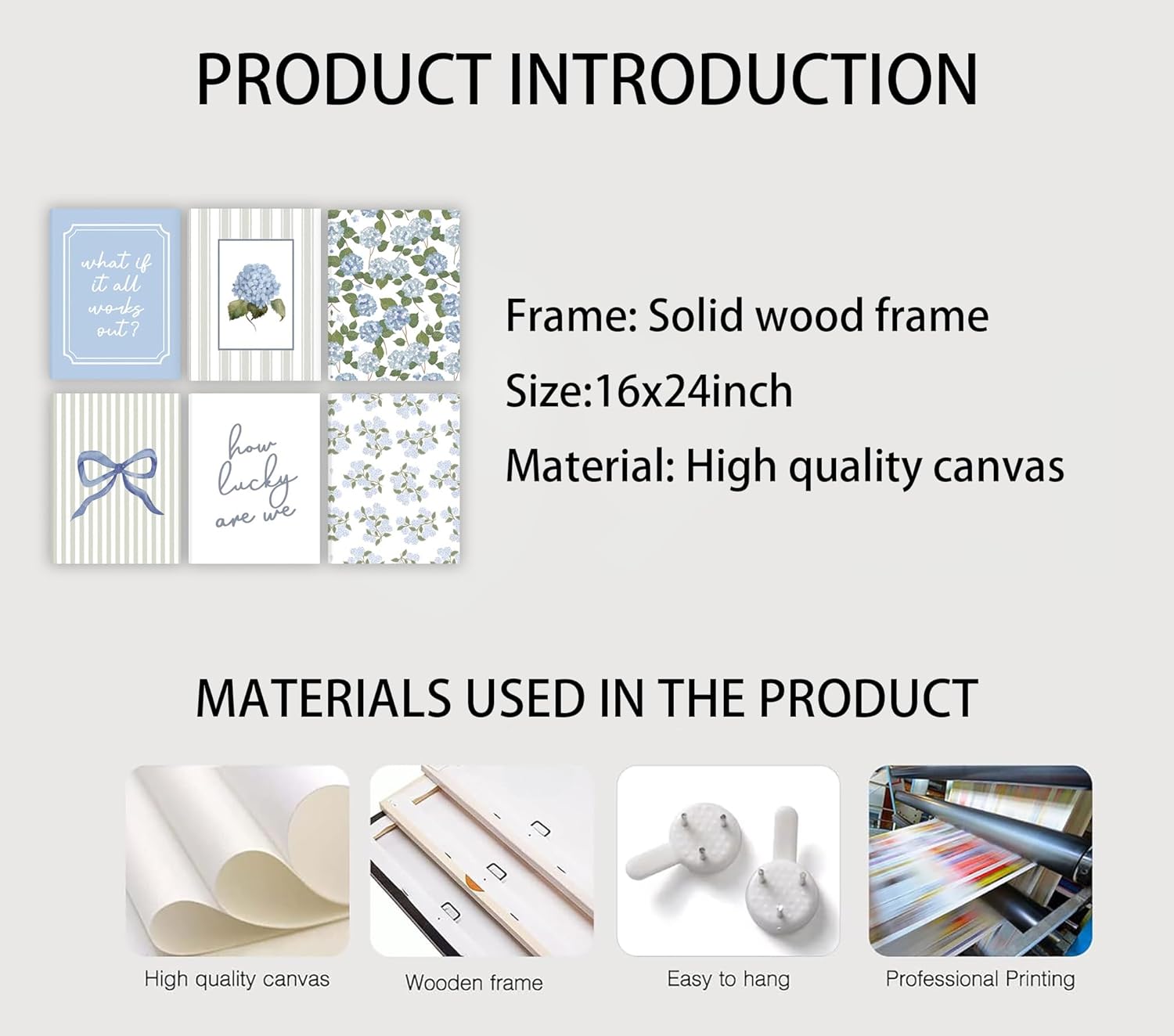 6 Pcs Blue Hydrangea Bow Canvas Wall Art How Lucky Are We Poster Prints Trendy Striped Coquette Paintings Pictures Sage Green Coastal Preppy Aesthetic Wall Decor for Girl Room Bedroom Living Room Office Dorm Apartment 8x10 Inch(Stretched Canvas On A Wooden Frame)