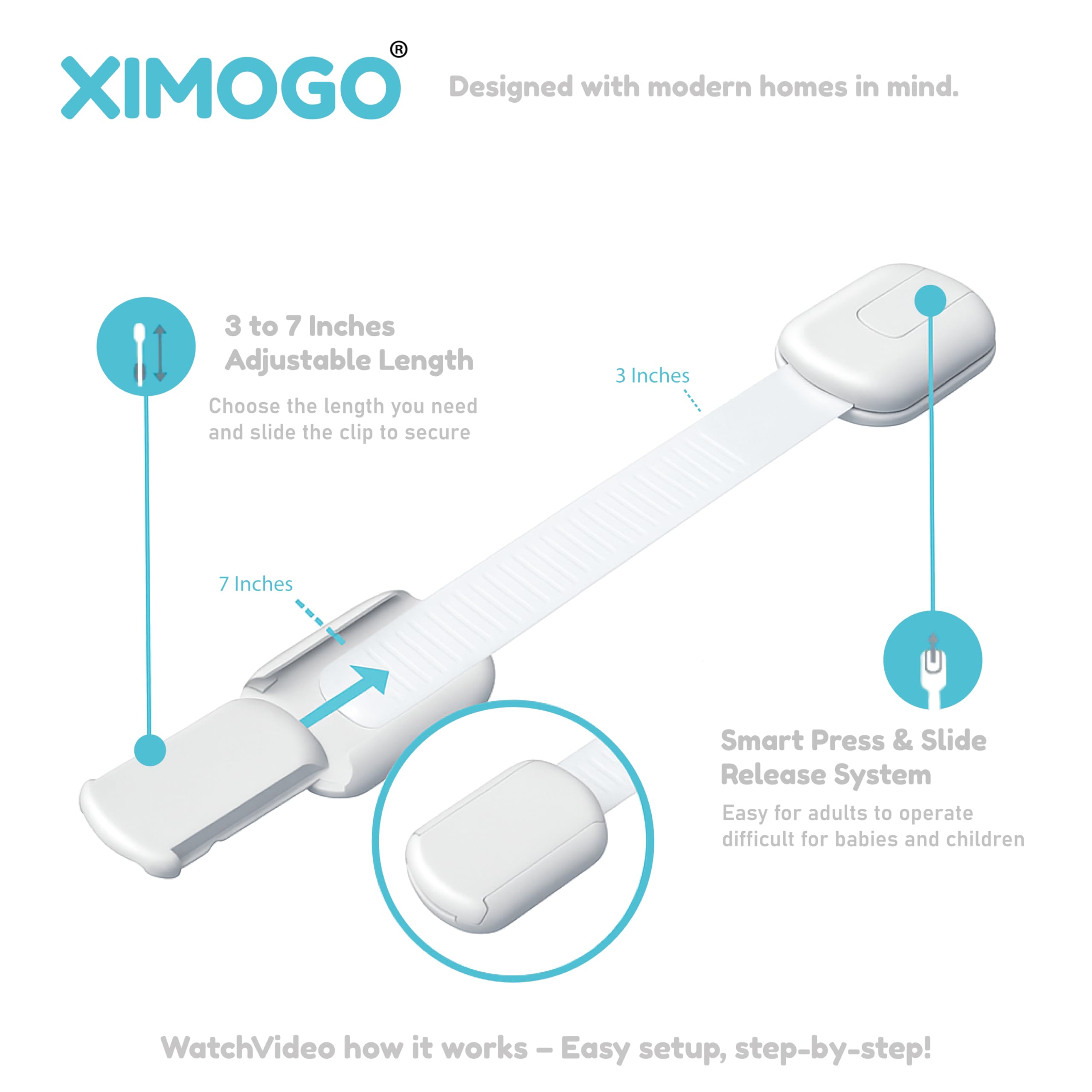 Cupboard Locks for Children, Ximogo® Premium Baby Proofing Child Locks for Kitchen Cupboards, No Drill Required - Image 4