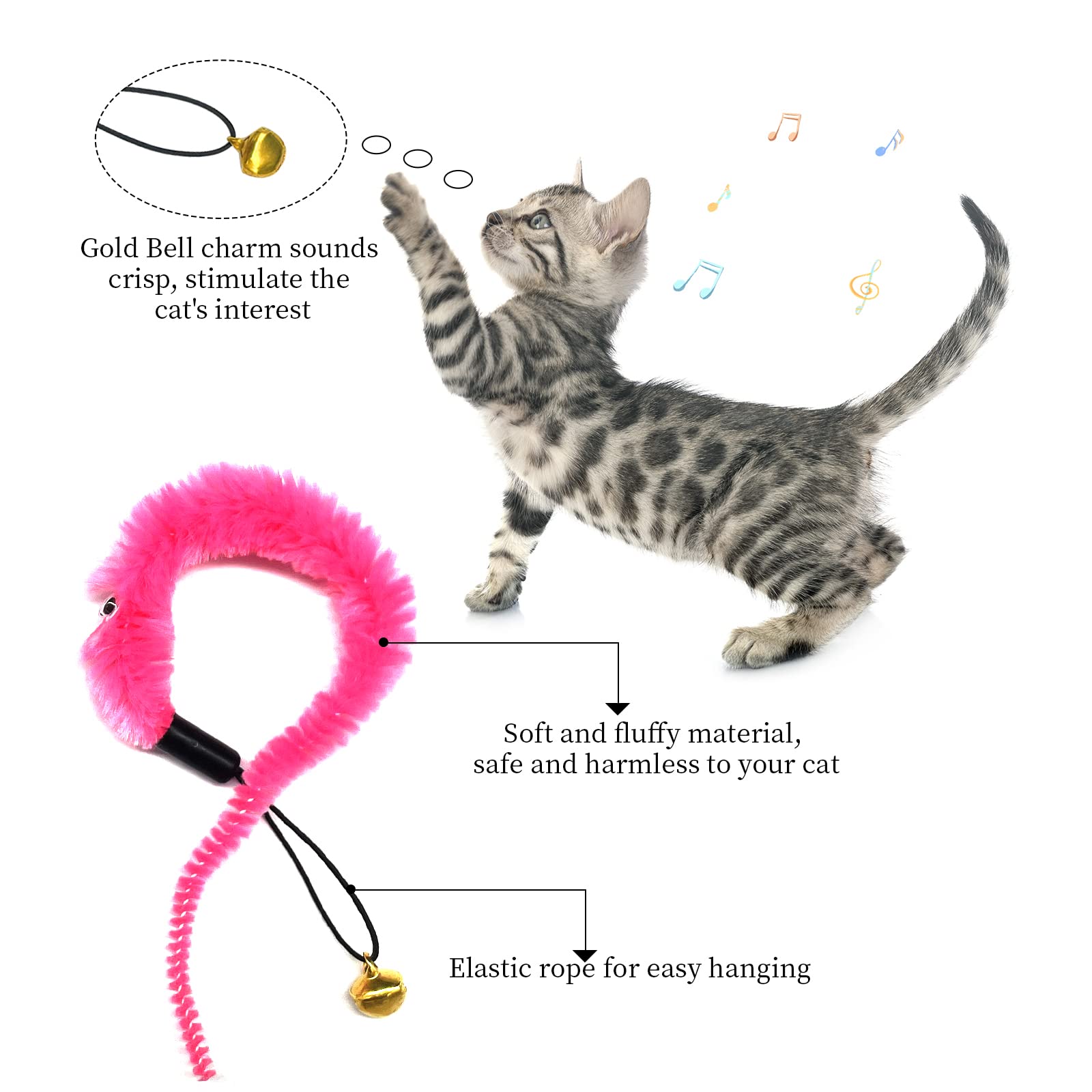 Pack De 20 Juguetes Interactivos Para Gatos Con Cascabel - Forma De Gusano, Para Varitas De Pescar, Colores Variados