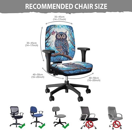 Miniatura 6 de Funda para silla de oficina con diseño de búho, funda para silla de escritorio, sin brazos, fundas para sillas de computadora, 2 piezas, tela