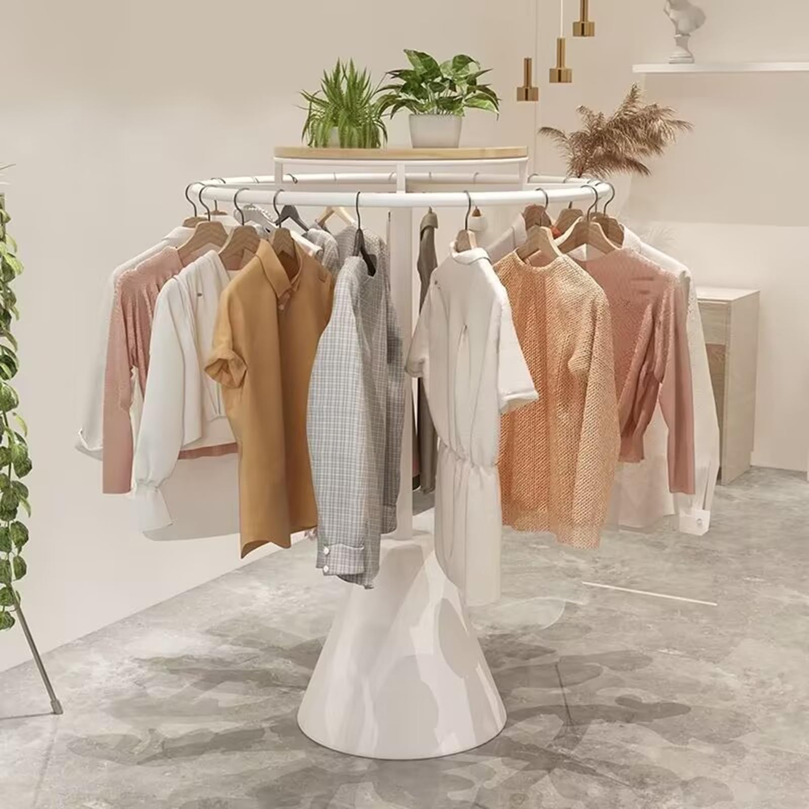 FGXHHS Rotatable Round Clothes Rack, Heavy Duty Floor-Standing Garment Display Stand for Boutiques and Retail Stores