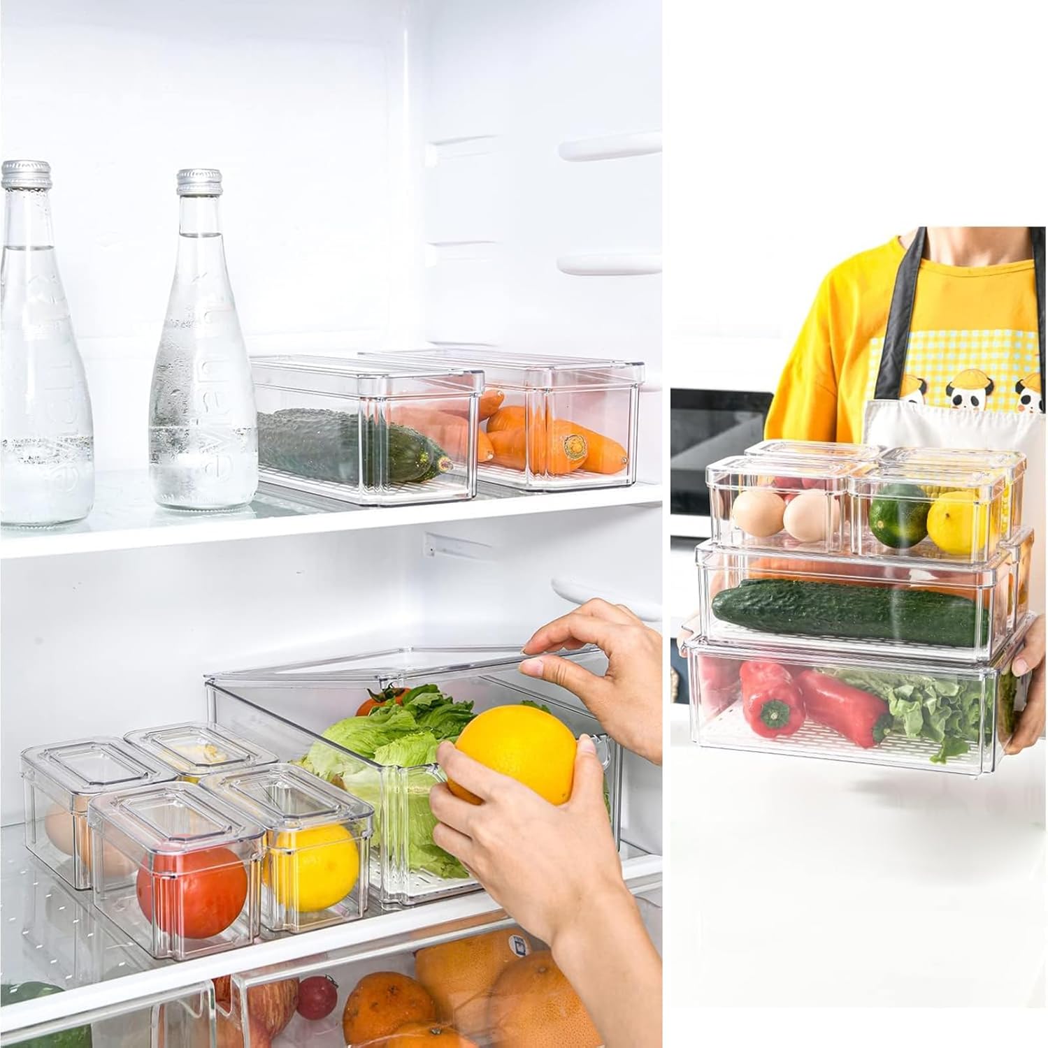 Hikrxya 7 Pack Clear Fridge Organisers Set with Lids, Stackable Refrigerator Organizer Bins Box, Plastic Food Fridge Storage Containers for Kitchen Cupboards Freezer Cabinets Pantry (3 Sizes) 8 71snA2Bp5gL. AC SL1500