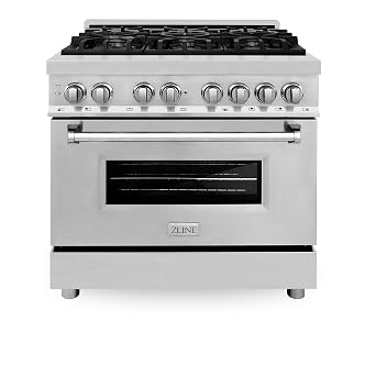 ZLINE 36 in. 4.6 cu. ft. Legacy Dual Fuel Range with 6 Burner Gas Cooktop and Electric Convection Oven in Stainless Steel with Griddle RA-GR-36