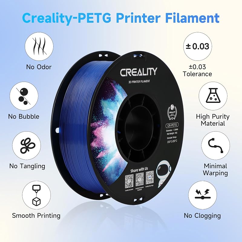 Creality PETG 1.75mm 3D nyomtató filament 1kg tekercs átlátszó kék - Polyethylene Terephthalate Glycol, 1 kg transparent blue