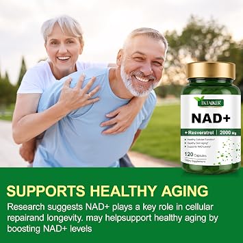 TKTALKER NAD Supplement 2000 Mg - 120 Capsules True NAD & Resveratrol, NMN Alternative Liposomal NAD+ for Women & Men, Support Cellular Health, Stamina & Healthy Aging - Ultra Strength Capsules