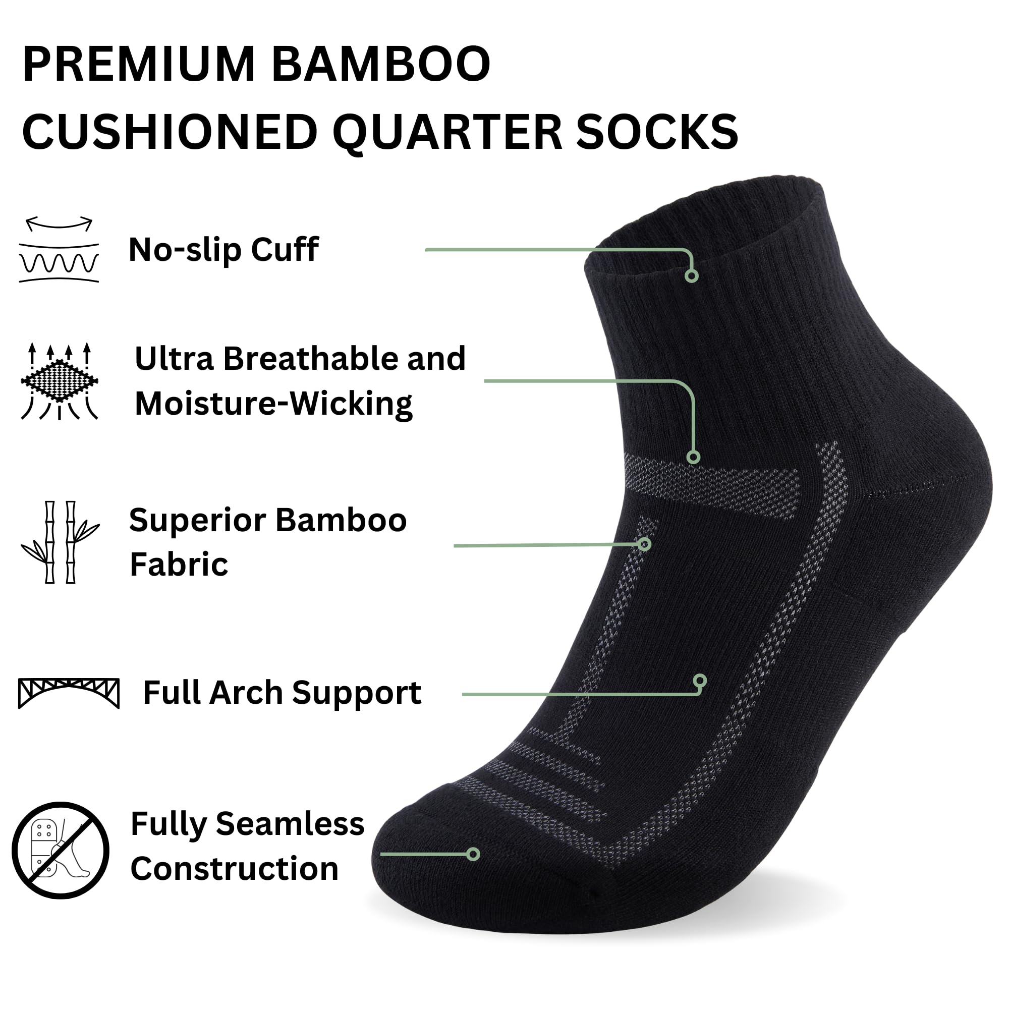 PANDA FOOD 3 pares de calcetines acolchados de bambú de alta calidad, para caminar, correr, ciclismo, senderismo largas distancias, sin costuras, antiampollas para hombres y mujeres