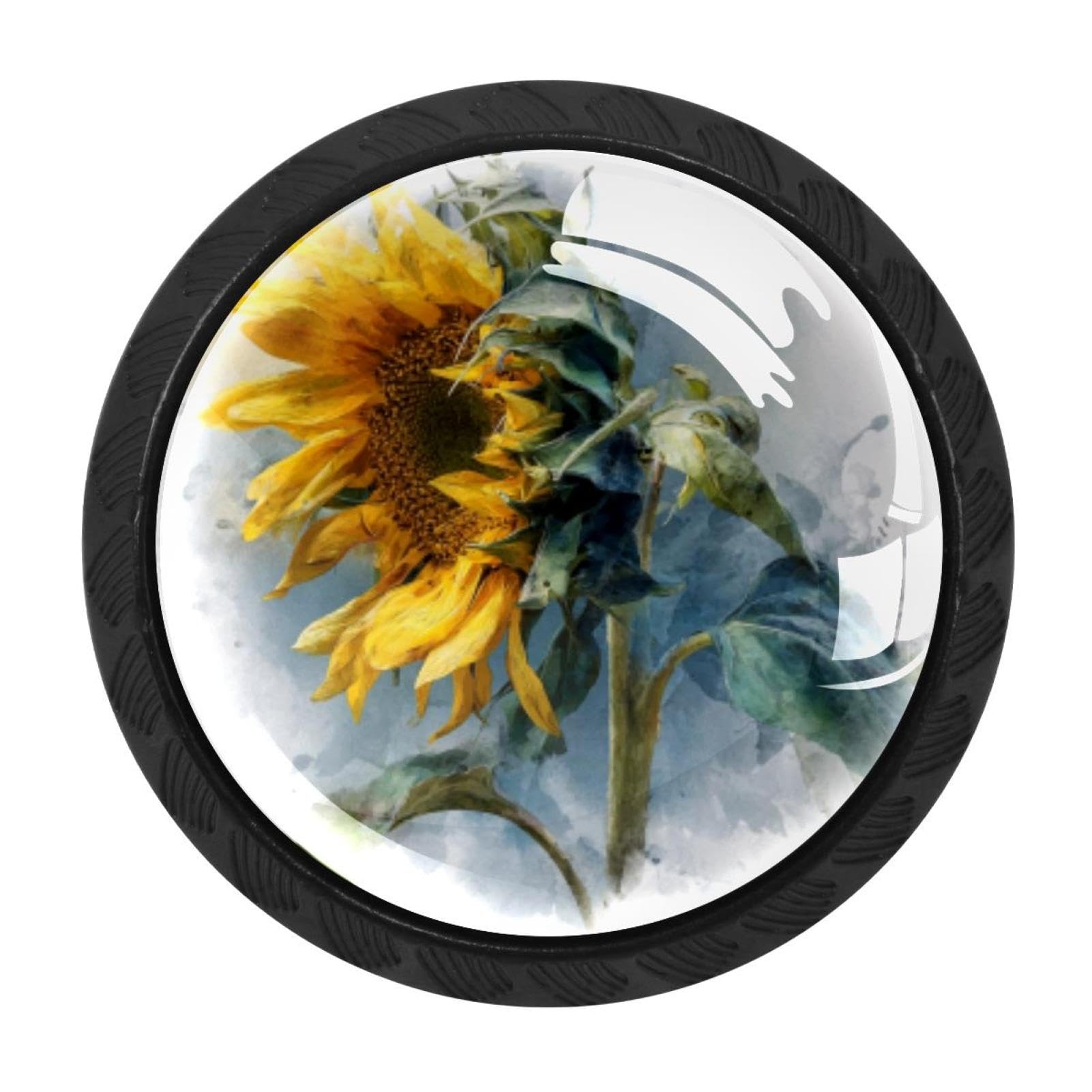 CHENZZZZ 4 Pack Cabinet Handles Black Sunflower (2) Cabinet Knobs Draw