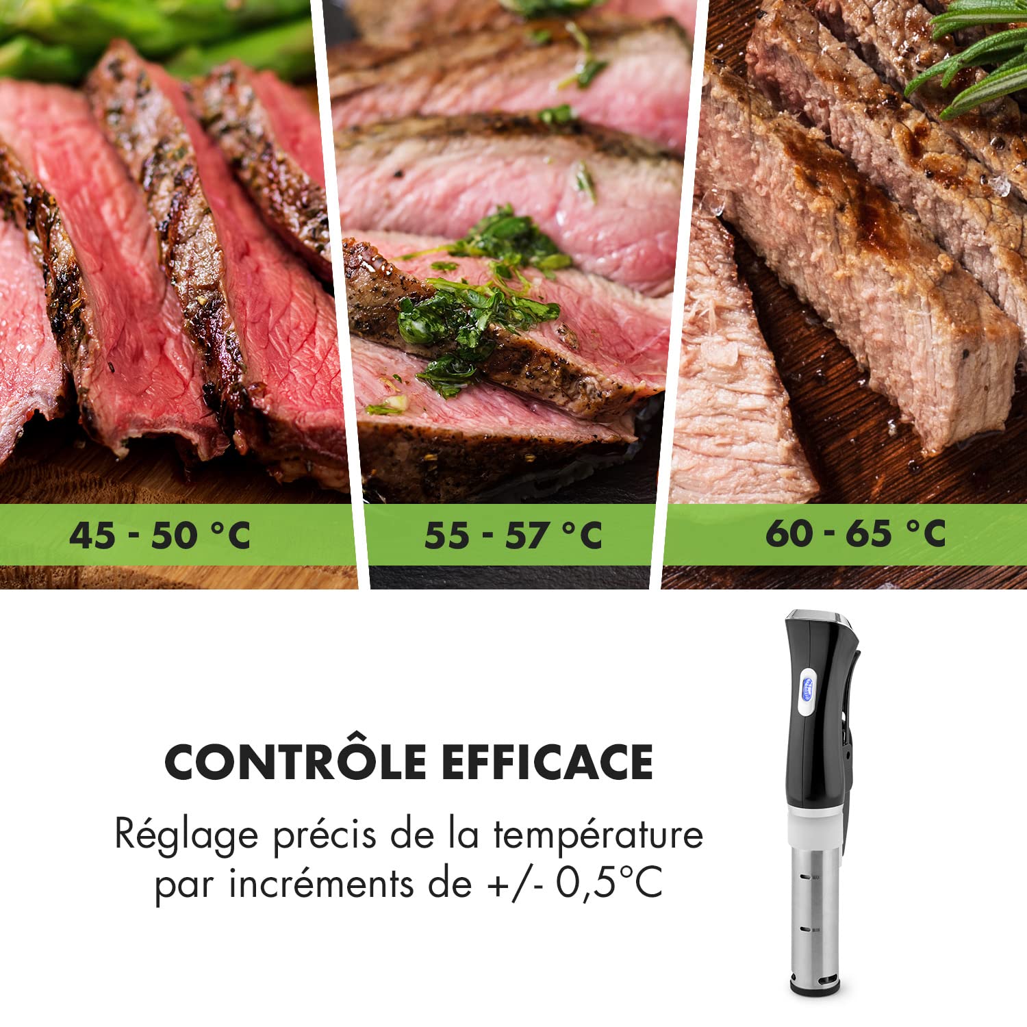 Klarstein QuickStick Mixeur plongeant sous vide (1 300 W, 20 litres, thermostat, minuteur, réglage de la température, écran LCD, bleu et noir