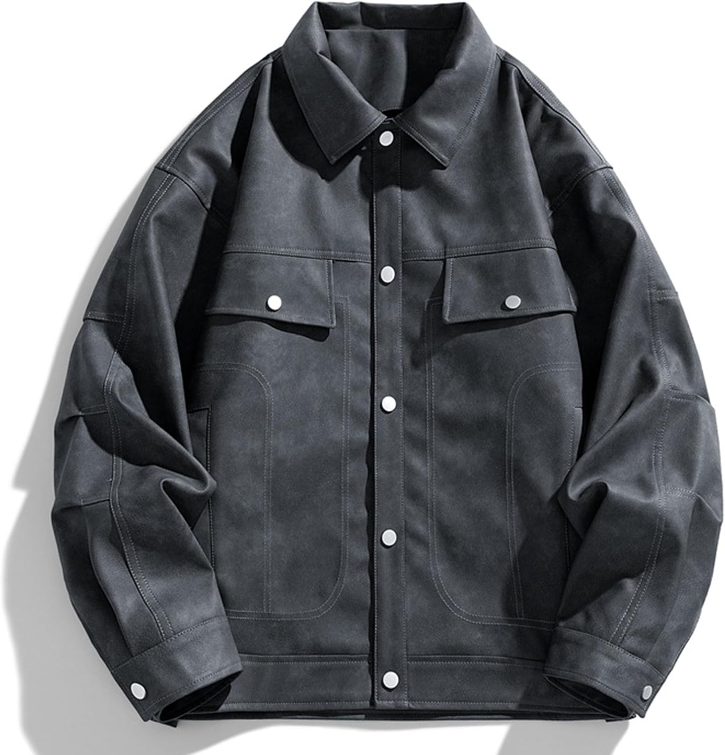 Men Vintage Baseball Sport Denim Jacket Trendy Button Lapel Casual Jean Jacket Fall Multi Pocket Fashion Denim Outerwear