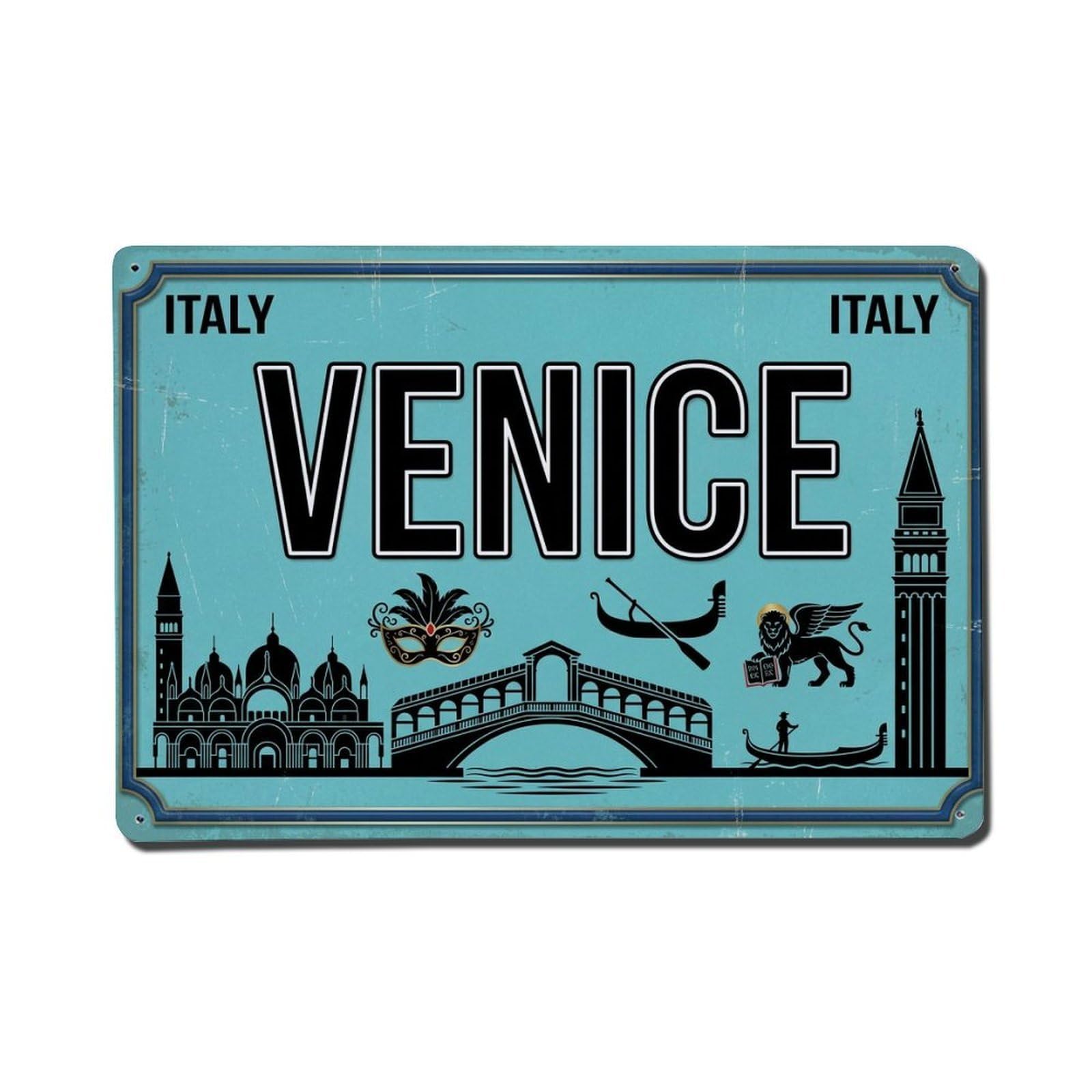 Cxhjca 8X12inch(20X30cm) Vintage Travel Venice Italy Gondola Canal Metal Tin Sign