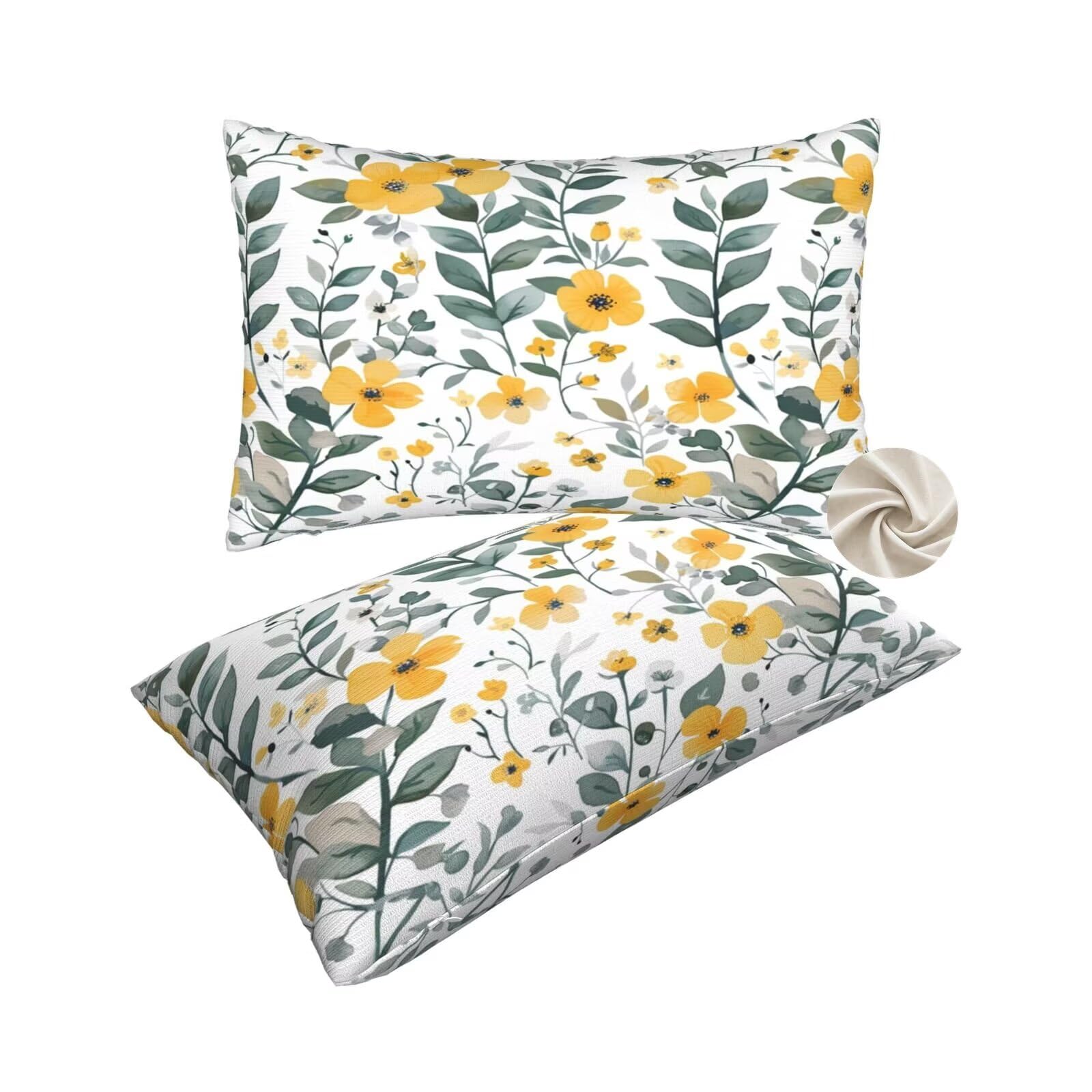 Houssées de coussin 50x80 douces au toucher jaune et floral