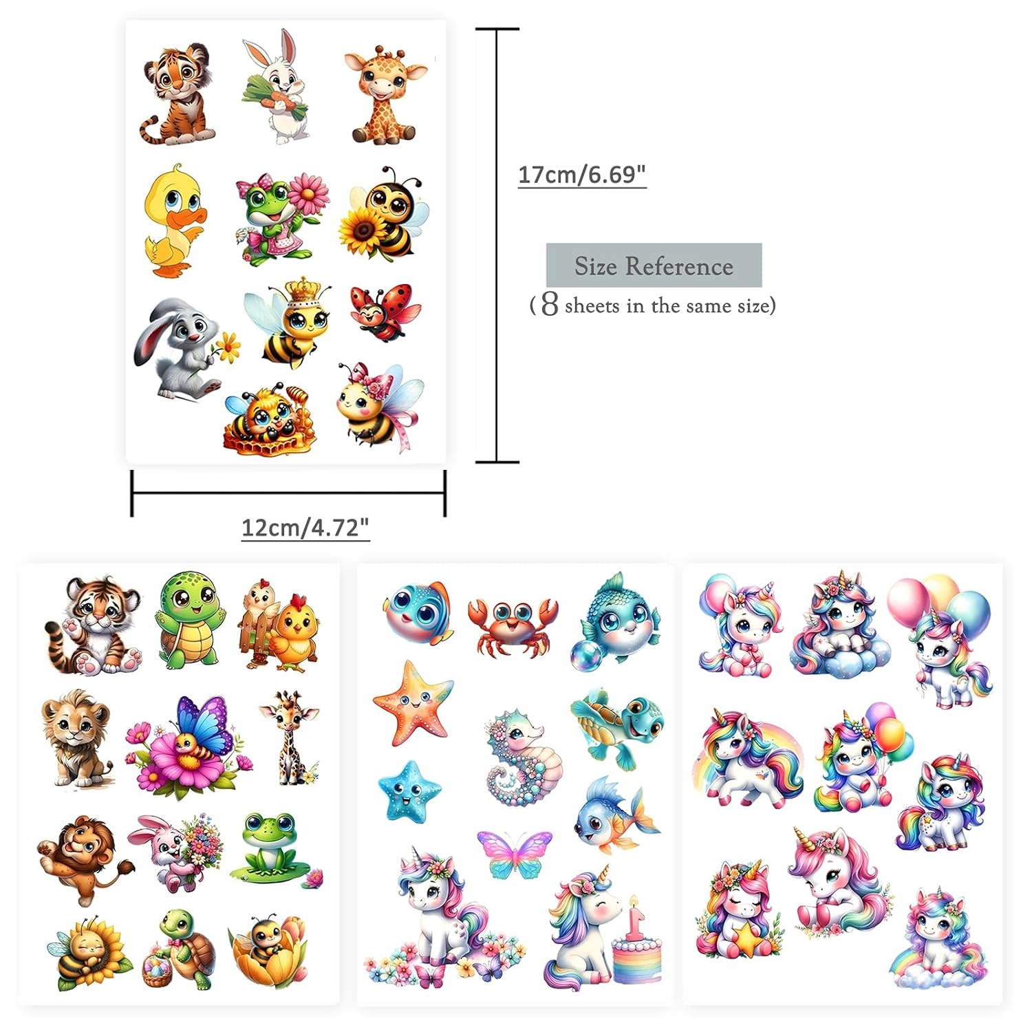 78 Cute Animal Temporary Tattoos for Kids, Dinosaur, Unicorn, Princess Child Temporary Tattoo Birthday Party