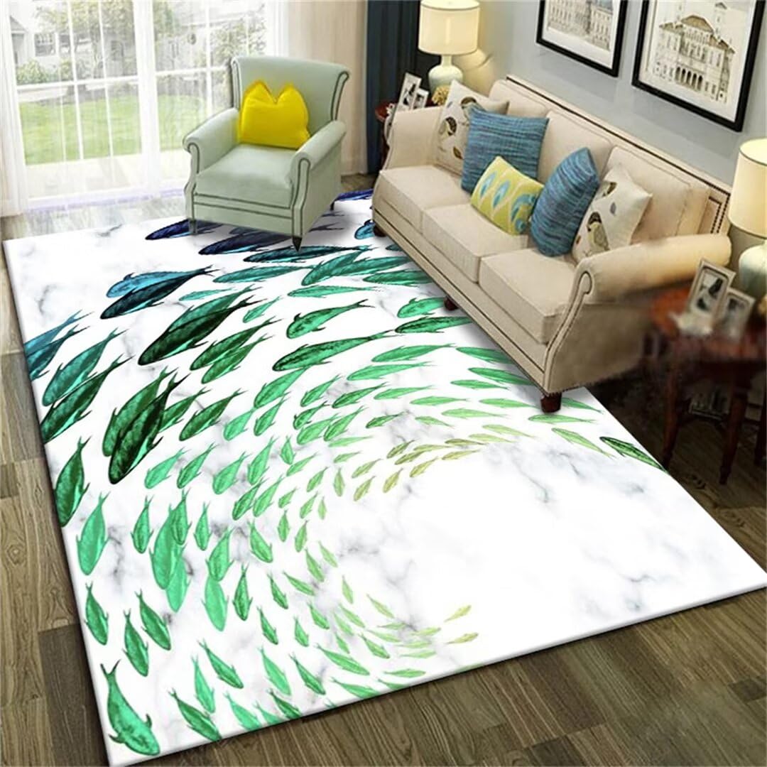 Tapis enfant vert pour salon et chambre de fille à motif frais