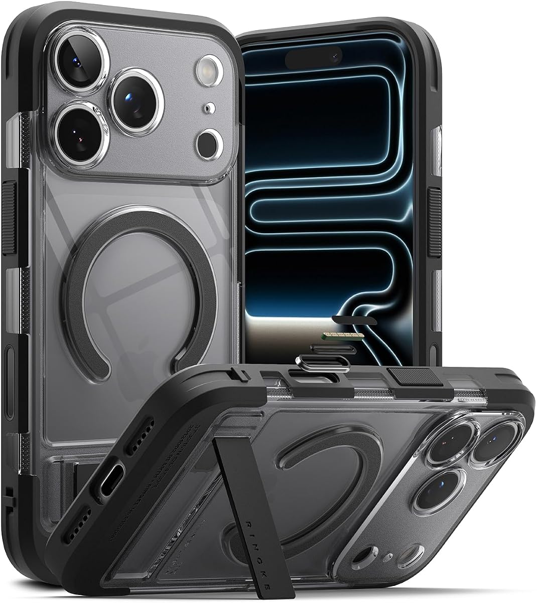 for iPhone 17 Pro Max Case [UX Magnetic Smoke Black] | Compatible with MagSafe, Stainless Steel Kickstand, Powerful Magnet, Camera Control Capture Button Protection