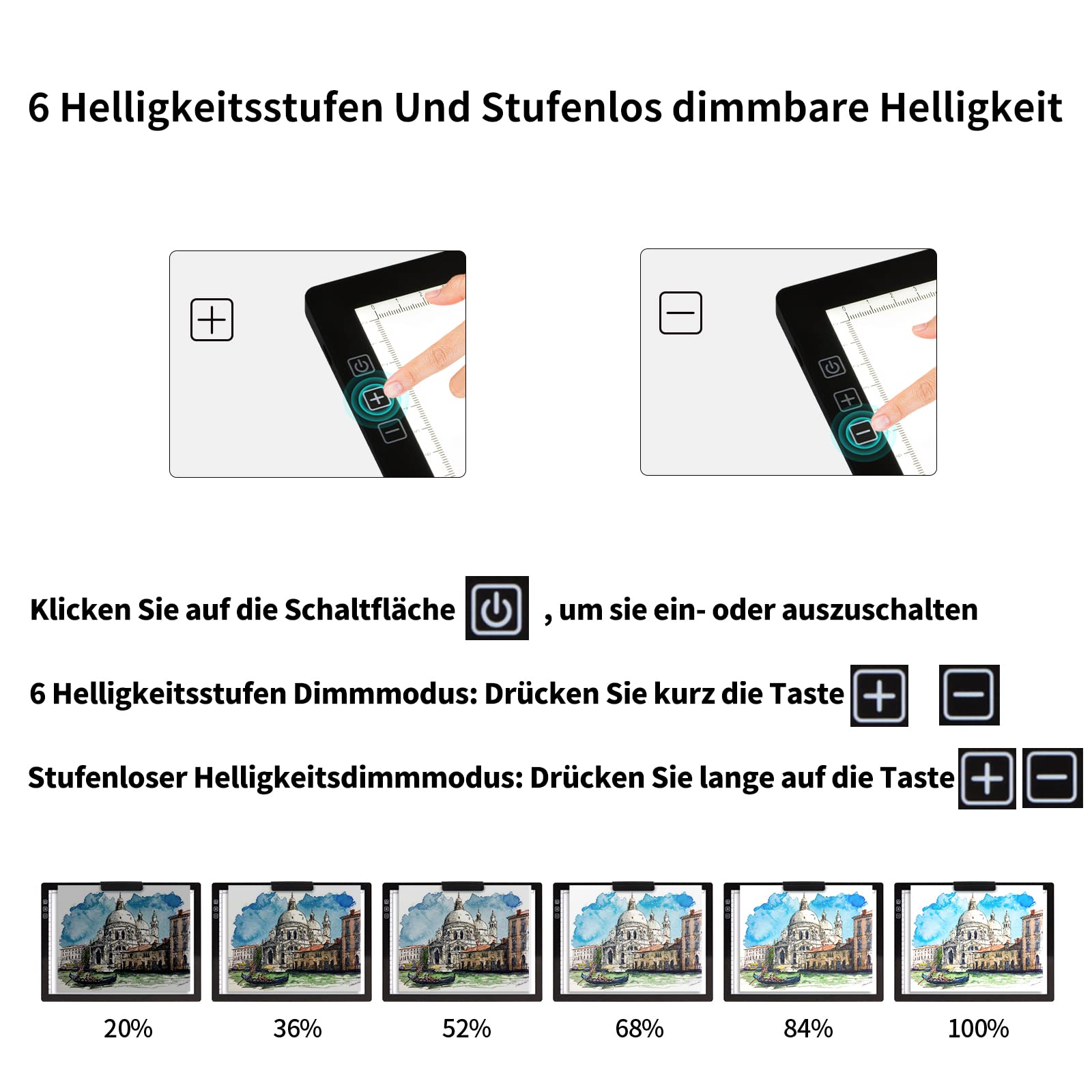 TOHETO A4 Kabellos Leuchttisch mit Tasche, Innovativem Ständer/Oberem Clip, Wiederaufladbar Leuchtkasten, Stufenlos Dimmbar und 6 Helligkeitsstufen Leuchttafel zum Diamantmalerei, Zeichnung (Schwarz)