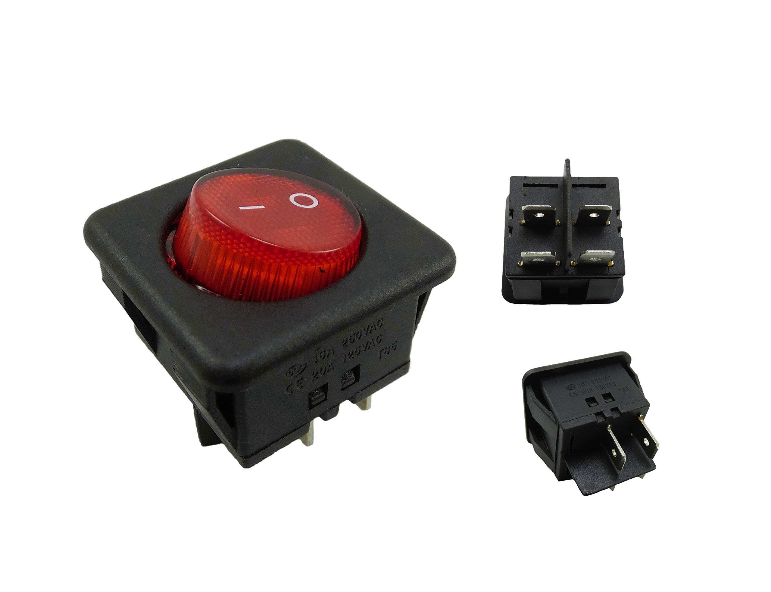 Built-in rocker switch, 2-pole (4-pin) 16 A, 250 ~ 24.5 x 25.5 mm, red illuminated (1)