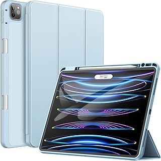 JETech Case for iPad Pro 12.9-Inch (6th/5th Generation, 2022/2021 Model) with Pencil Holder, Support 2nd Pencil Charging, Slim Tablet Cover with Soft TPU Back, Auto Wake/Sleep (Light Blue)
