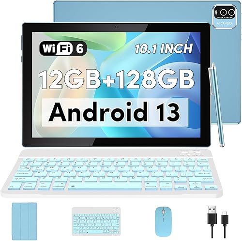 Tablet 2 en 1 6GB+128GB Android 11 Tabletas, 10.1 pulgadas Tablet con teclado ratón caso Stylus, 2.4G5G WiFi 6, 1.8Ghz computadora Tablet PC,