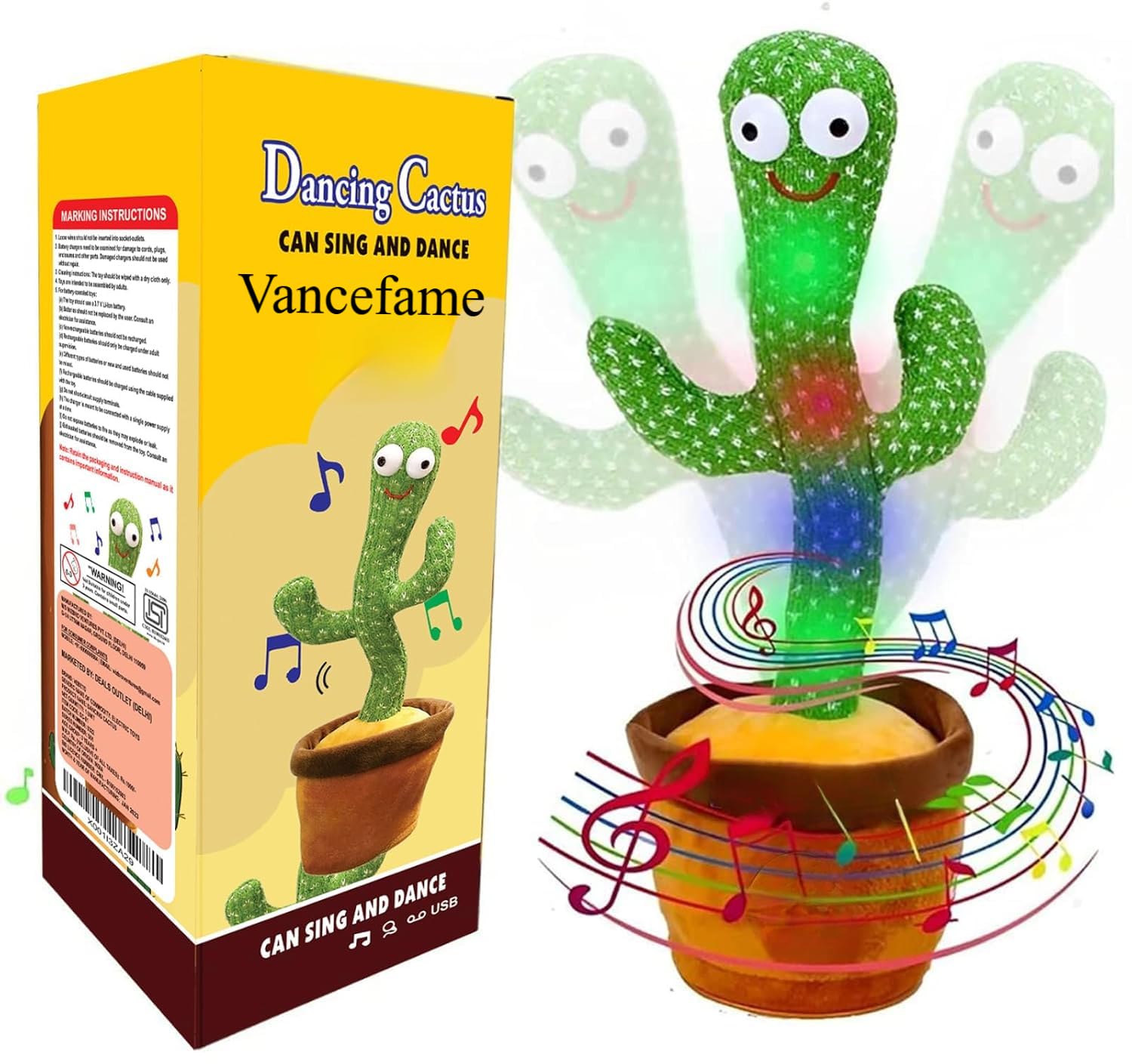 Vancefame Dancing Cactus Toy, Musical Plush with USB Charging, 12