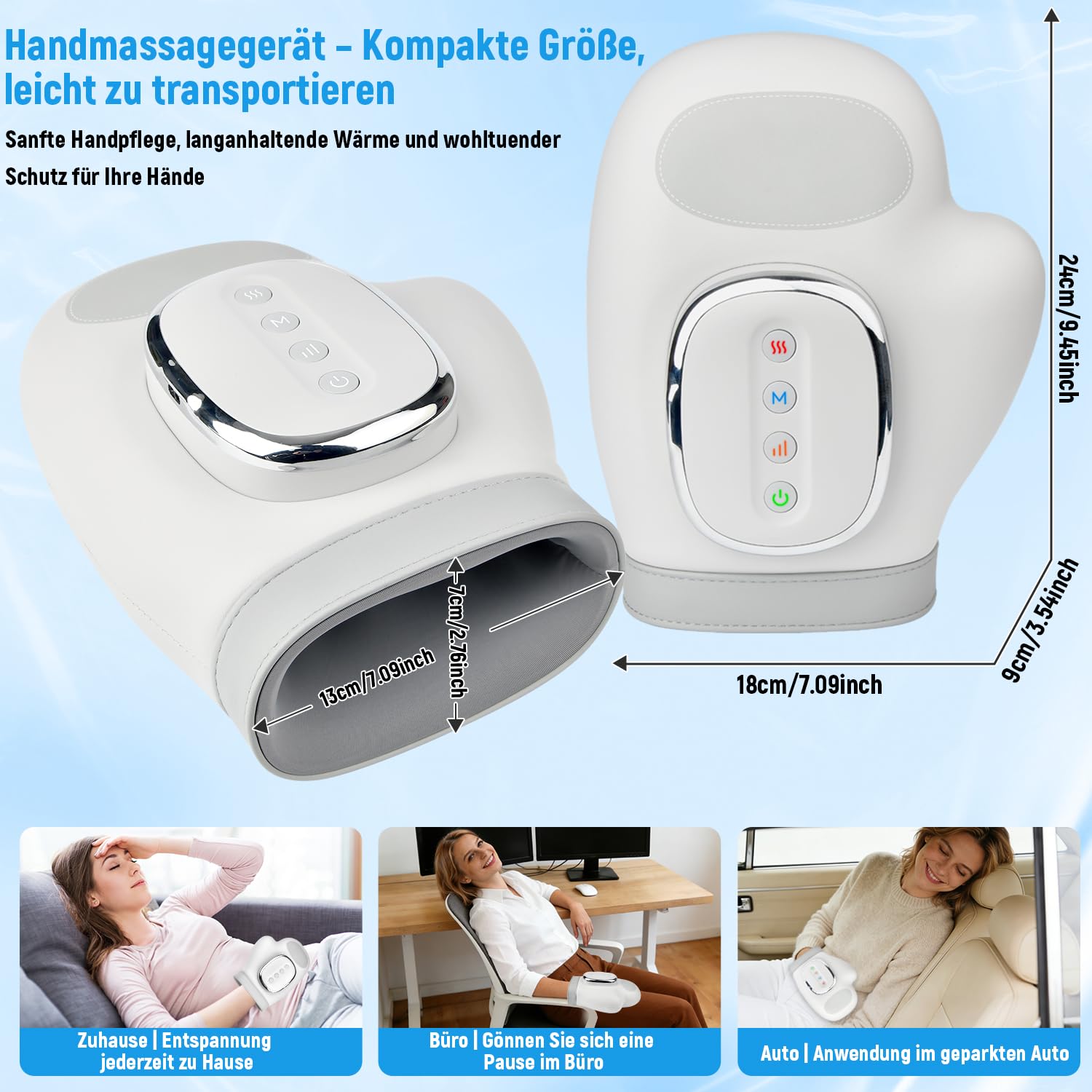 Handmassagegerät mit Wärme & Kompression, Hand Massagegerät, Elektrisches Handmassagegerät mit 3 Massagemodi 5 Intensitätsstufen, Lindert Handermüdung krankheiten,Geschenk für Familie Freunde