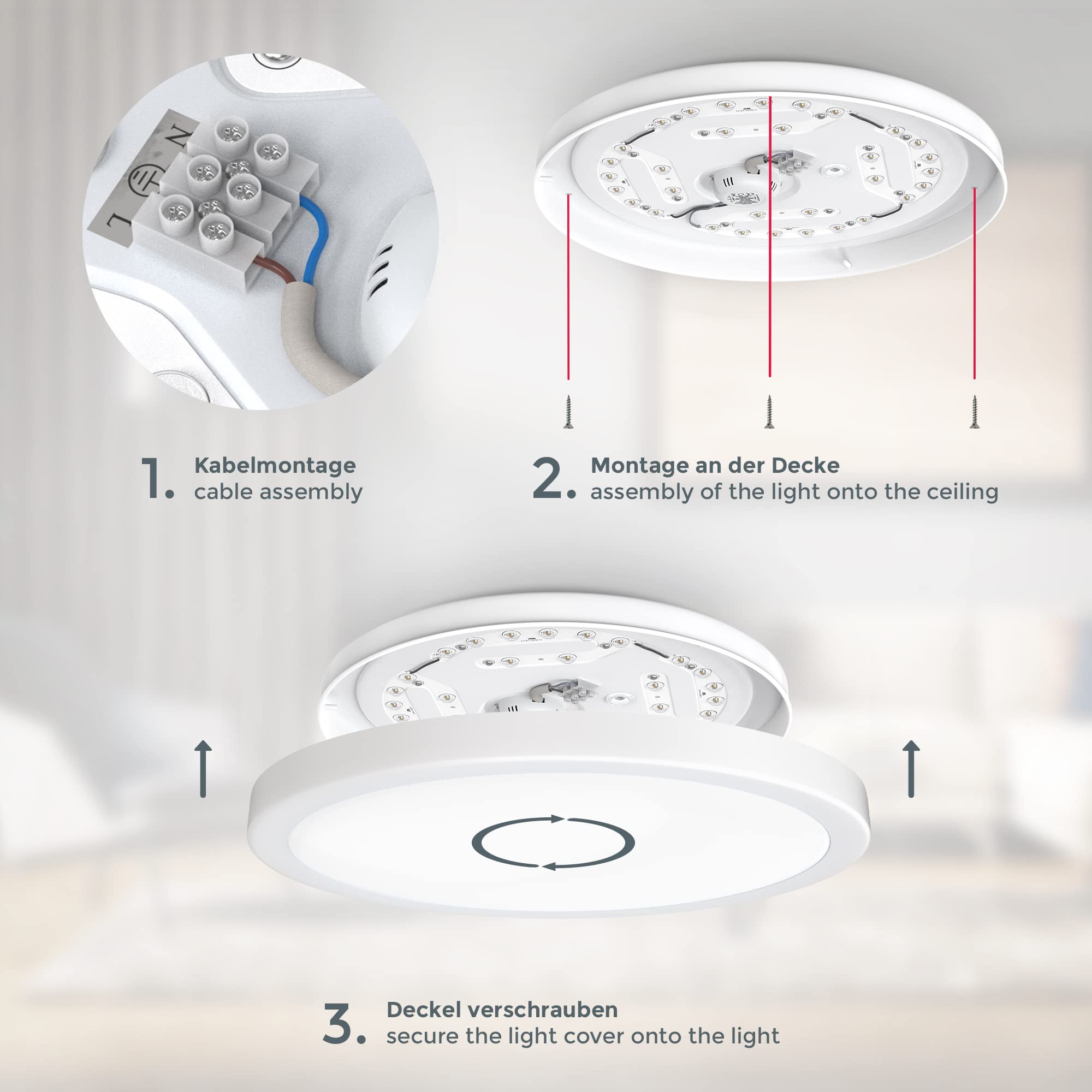 B.K.Licht I Lámpara de techo LED de 24 W I 4.000K I 38 cm de diámetro I 3.000 lúmenes I luz blanca neutra I plafon led techo I Blanco