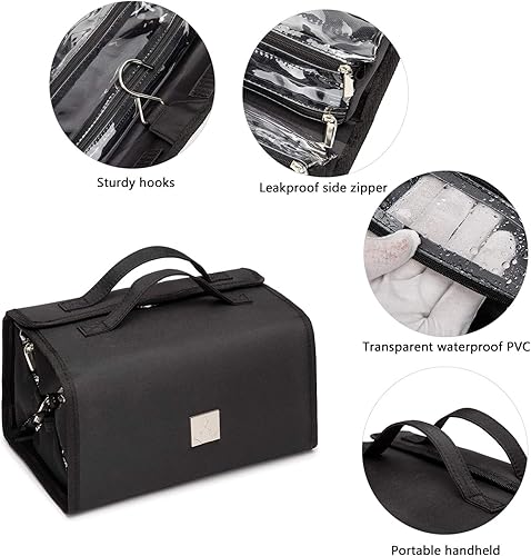Miniatura 4 de ROYALFAIR Bolsa de maquillaje enrollable para mujer, con 4 bolsas transparentes aprobadas por la TSA, organizador de viaje colgante, bolsa de
