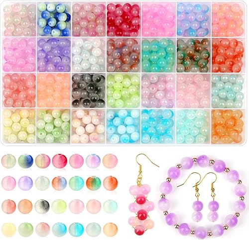 shynek 700 Piezas de 8mm Cuentas de Vidrio para Hacer Joyas, Kit de 28 Cuentas de Cristal de Vidrio Bicolores para Hacer Pulseras, Joyería de