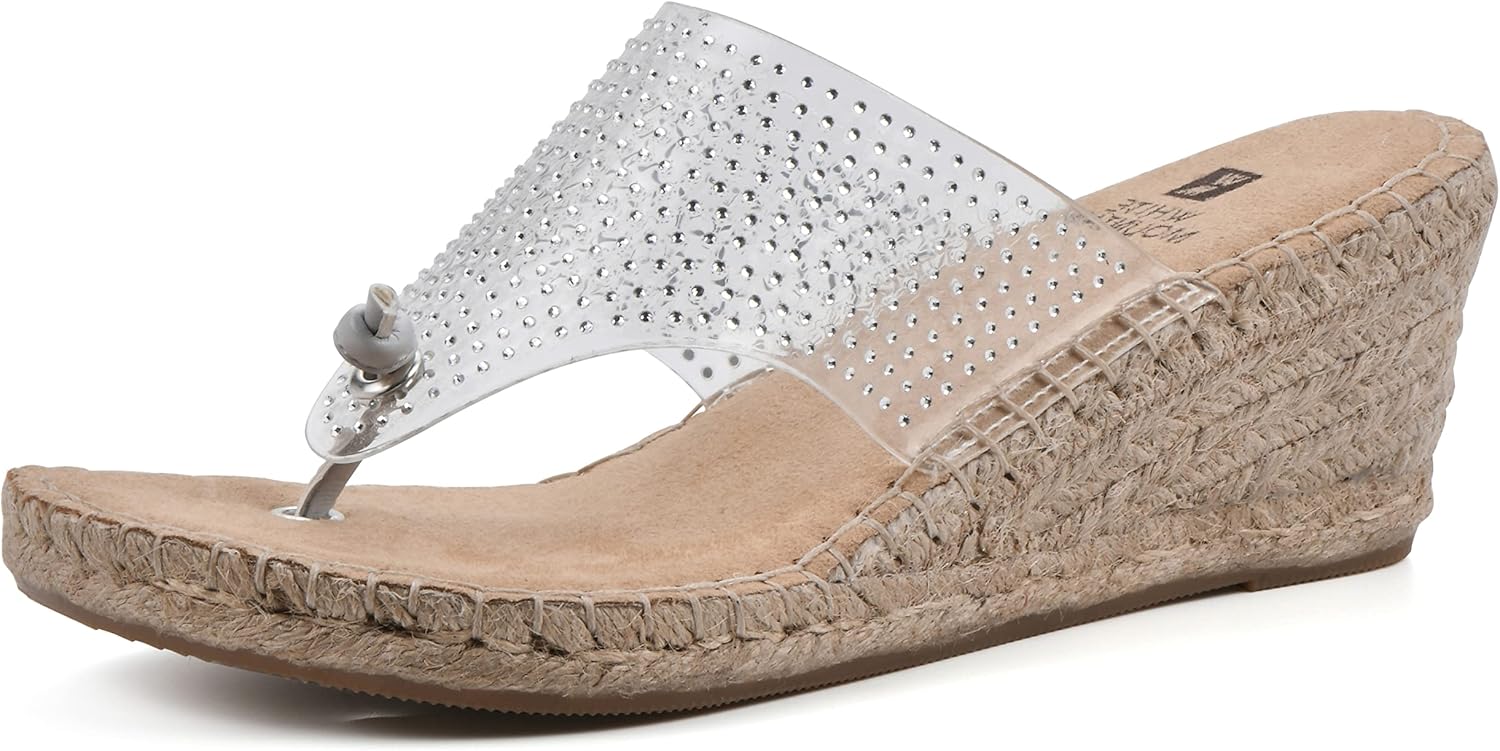 WHITE MOUNTAIN Women's Beach Wedge Sandal, Clear/Silver/Smooth, 6 M