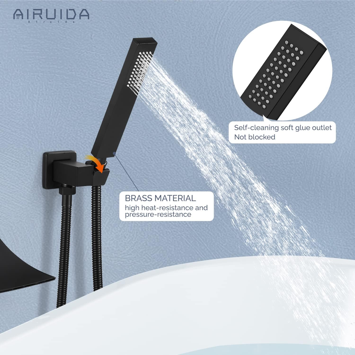 Limited Discount Airuida Wall Mount Bathtub Faucet Matte Black With Handheld Shower Sprayer Waterfall Spout With Modern Single Handle Tub Filler Faucet Hot and Cold Water Mixer Tap Shower