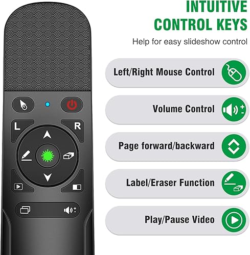 Miniatura 4 de Presentación Clicker Mouse Control con luz verde para presentaciones de PowerPoint, Presentador inalámbrico Control remoto deslizante Clicker para
