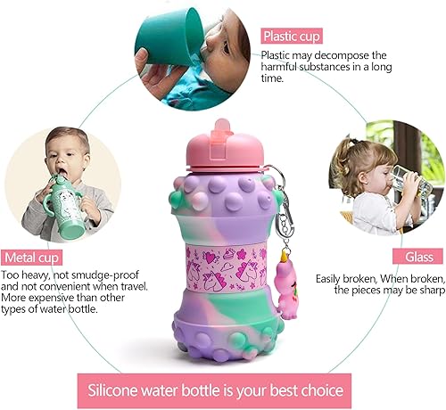 Vista 10 de Louis Donné Botellas de agua plegables de silicona, botellas de agua de 19 onzas, botella de agua plegable para niños pequeños, estilo fútbol