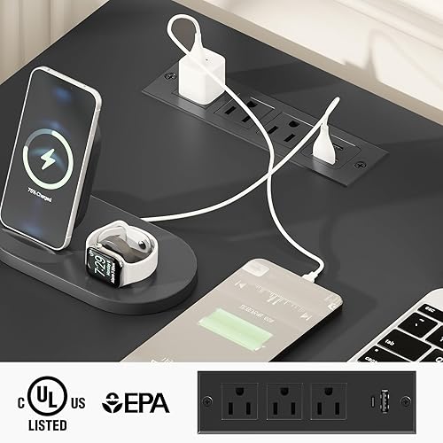 Vista 40 de Vabches Farmhouse - Escritorio ejecutivo de 47 pulgadas, escritorio para computadora con cajón de archivos y estación de carga, estación de trabajo