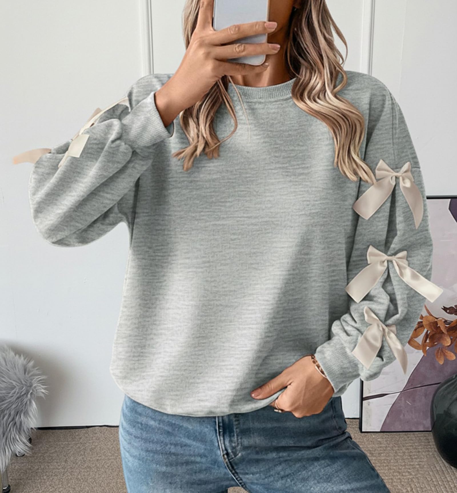 Sudadera De Navidad Para Mujer Cuello Redondo Pulóver Con Lazo Dulce