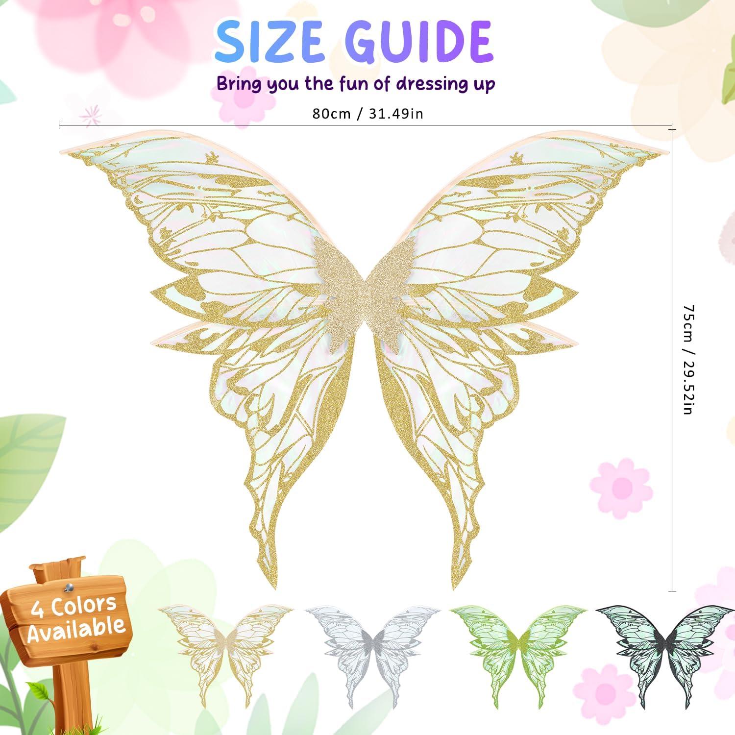 Fairy Wings for Adult, Shiny Transparent Angel Wings, Butterfly Wings for Women Girls, Halloween Costume Accessory