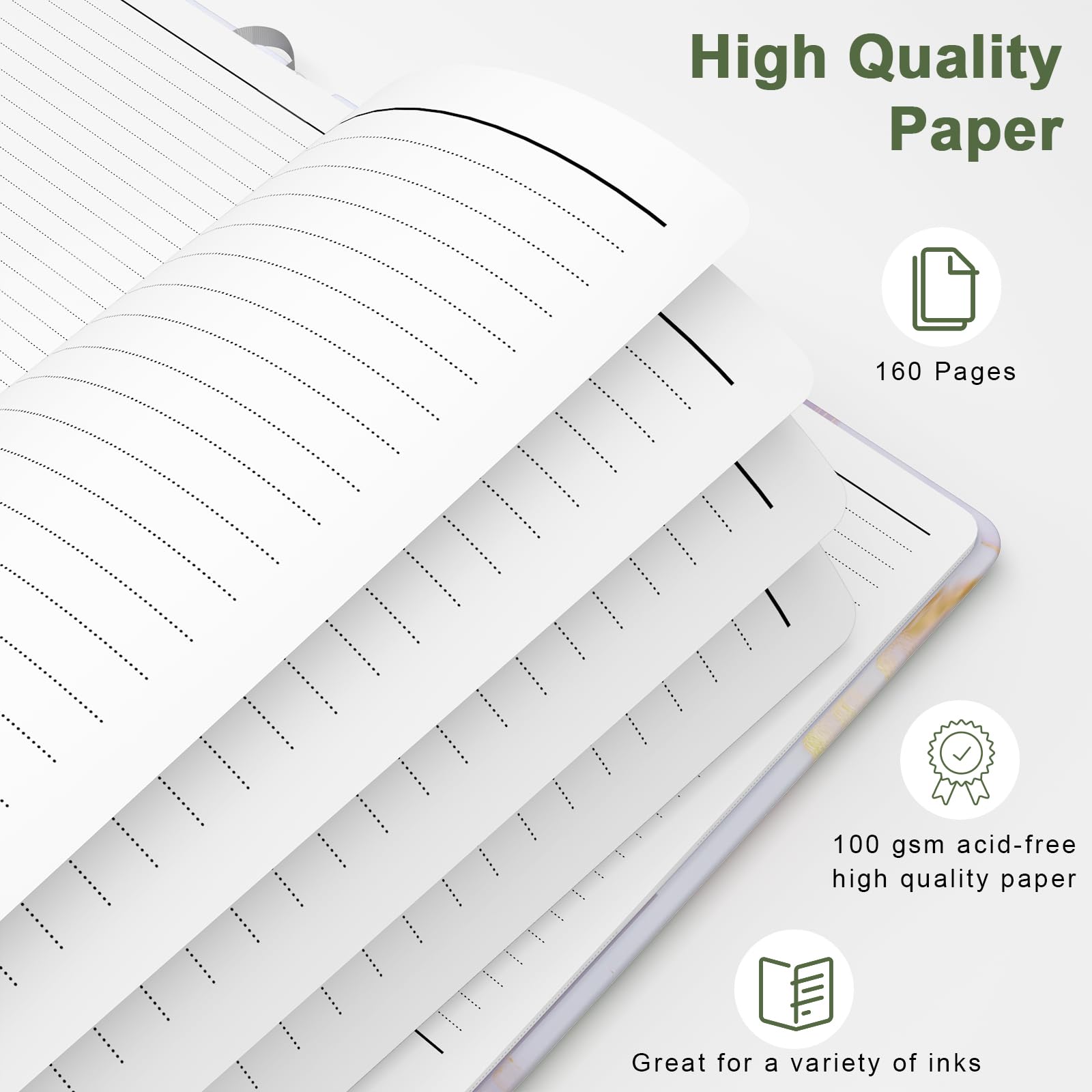Hnogri Lined Journal Notebook, Hardcover Journal for Women 160 Pages Thick Paper, Medium 5.7 x 8.4 in - Image 3