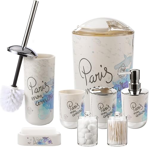 Juego de accesorios de baño con soporte para cepillo de dientes, taza de cepillo de dientes, dispensador de jabón de loción, jabonera, cepillo de