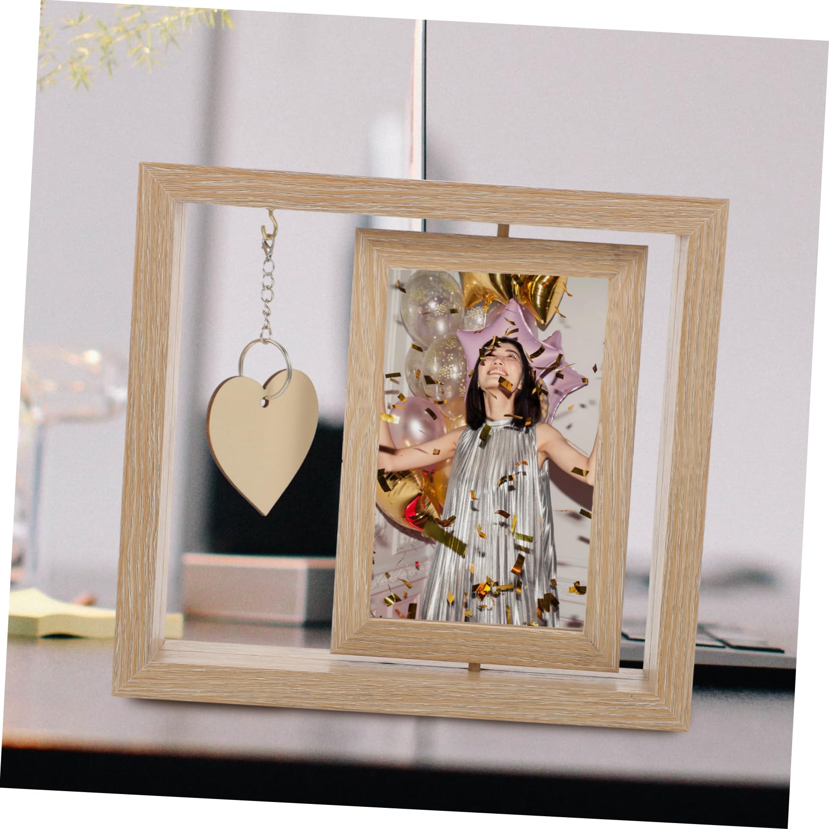 VALICLUD Cornice Foto Legno Rotante Bifacciale 6 Pollici Beige