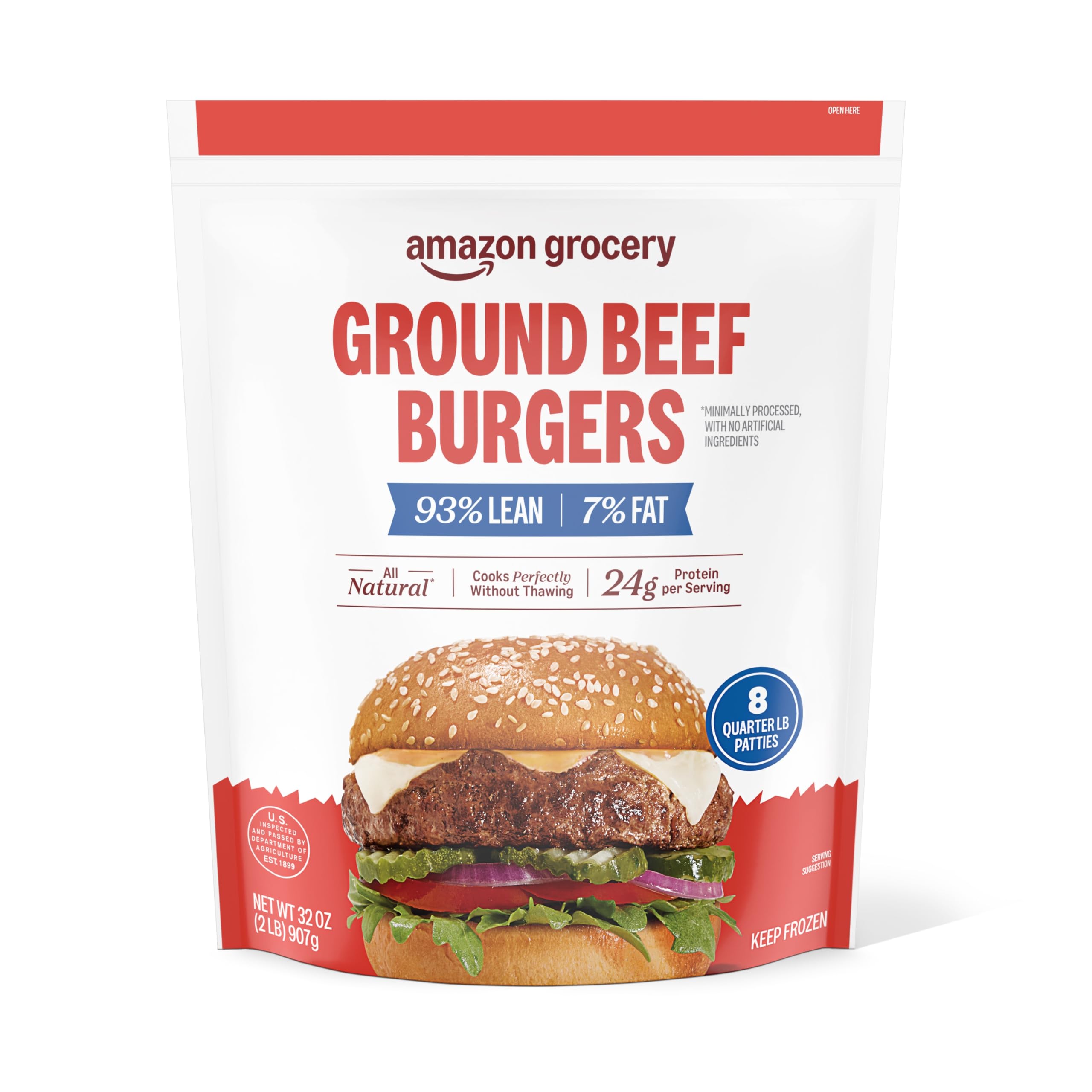 Amazon.com: Amazon Grocery, Ground Beef Burgers, 93% Lean, 7% Fat