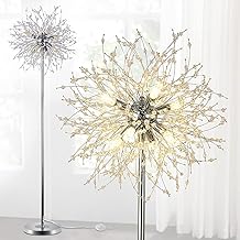 Modern crystal floor lamp, Chrome Firework floor lamp with foot switch, 8 fixture G9, high 172cm, metal glass floor lamps for living room, bedroom