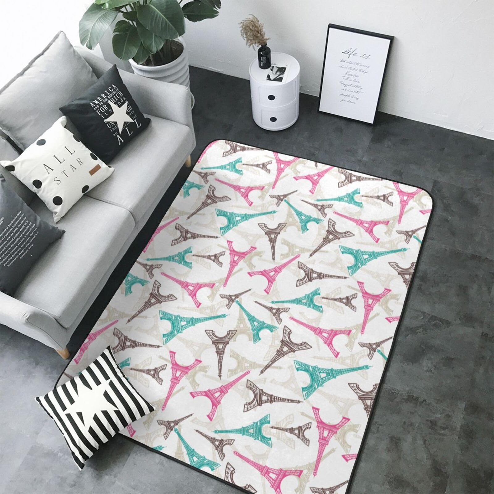 Tapis décoration chambre Tour Eiffel grand tapis coloré d'intérieur 203x147