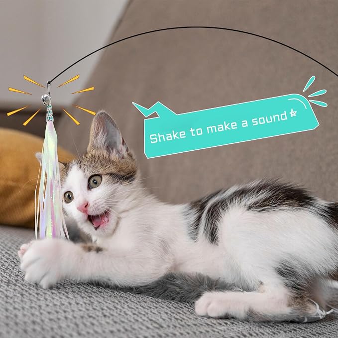 Juguete Varita para Gato Andiker con 5 Piezas y Borlas Coloridas miniatura 5