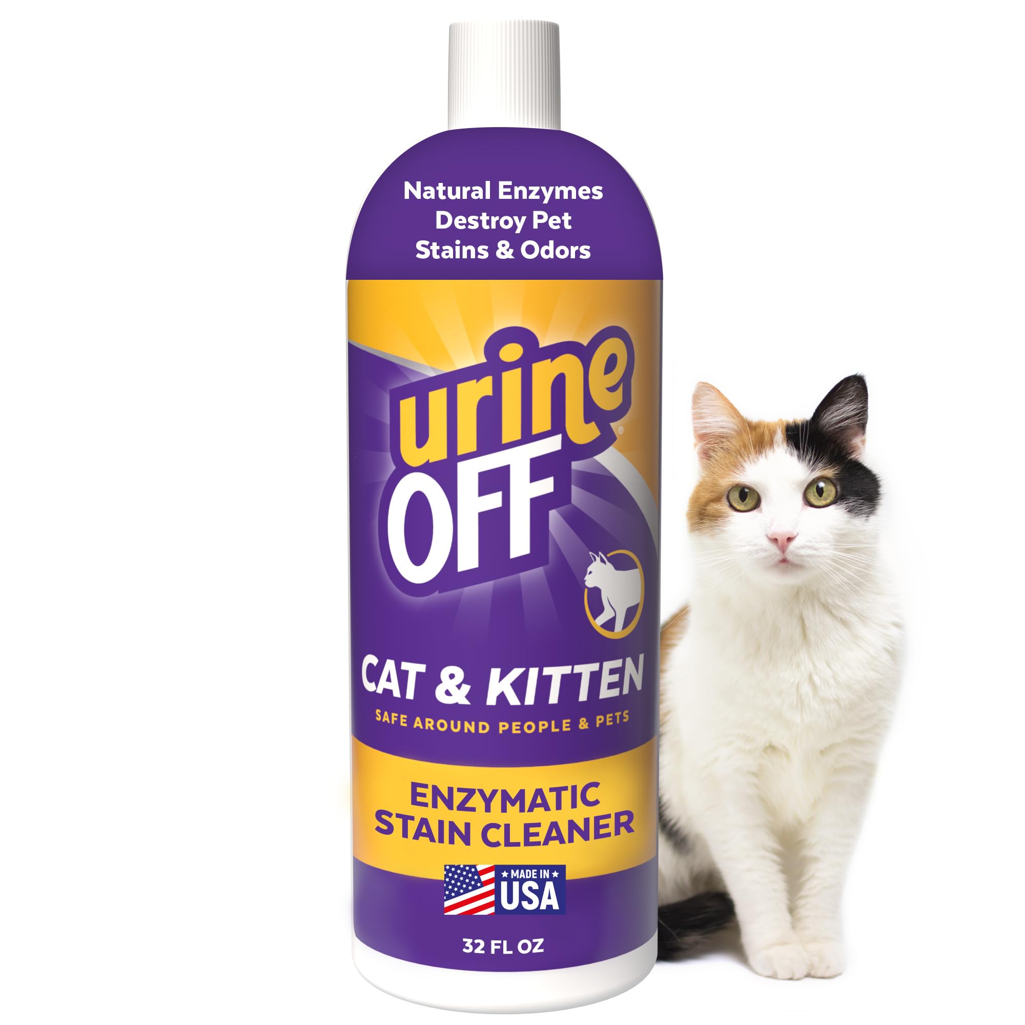 Urine Off Kitten &amp; Cat Pet Stain Remover | Freshly Scented Carpet Cleaner | Bio Enzymatic Stain &amp; Urine Odor Eliminator | Pet Safe Cleaner | 32 oz.