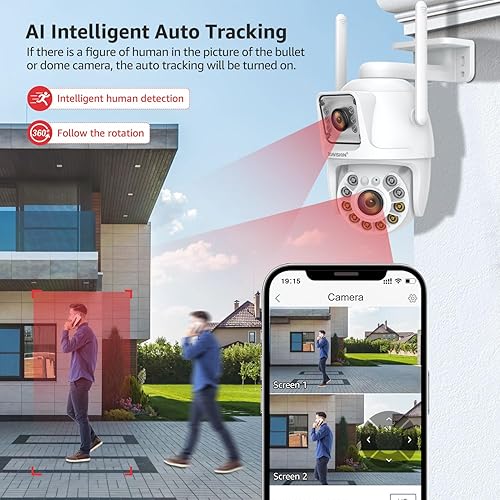 Miniatura 4 de BOAVISION Cámara de seguridad WiFi 5G2.4G para exteriores, lente dual PTZ inalámbrica, vista de 360, seguimiento humano AI, visión nocturna a color,