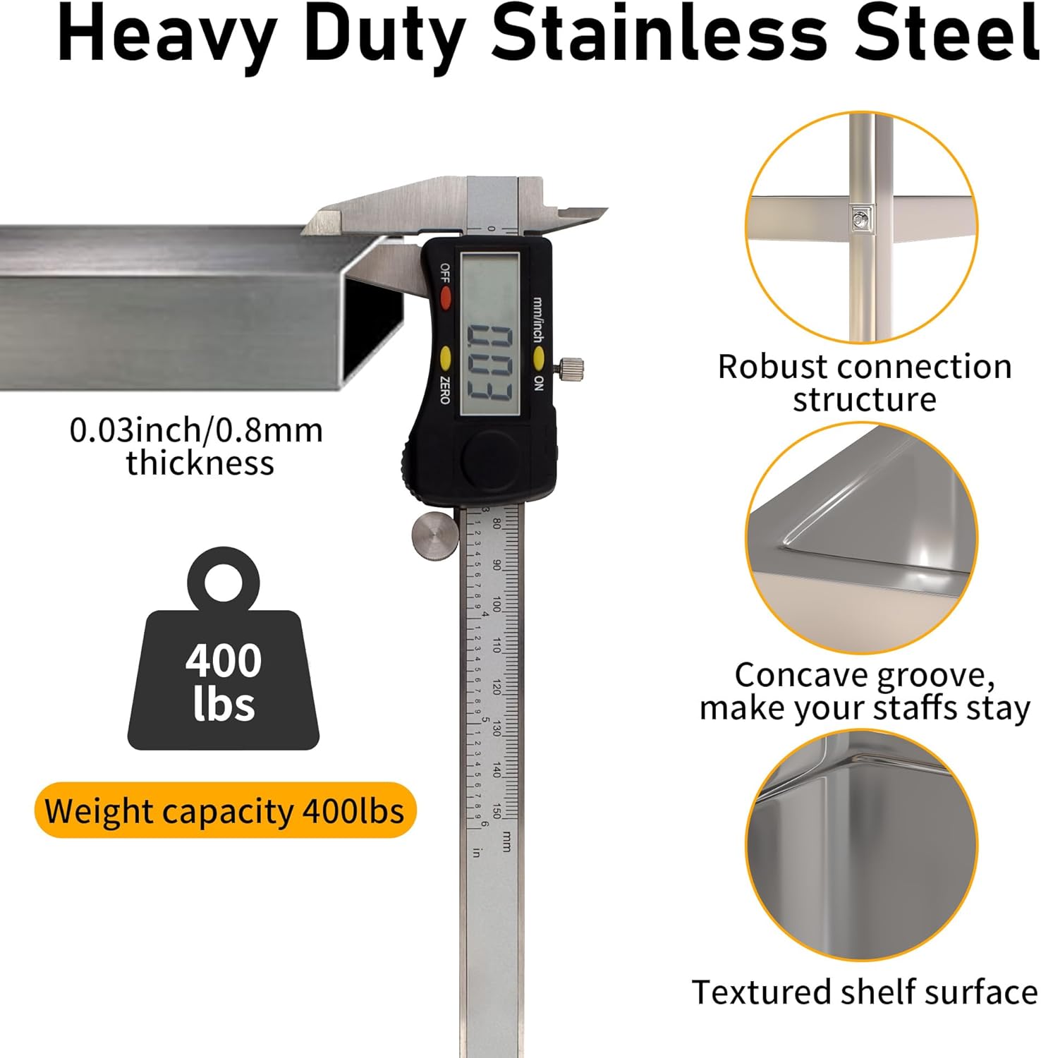 uyoyous 3 Tier Stainless Steel Utility Cart Commercial Serving cart with 360°Rotation Wheels Kitchen Island Load Up 400 lbs Stainless Steel Work Cart for Hotel Restaurant Home 30" L x 16" W x 33" H