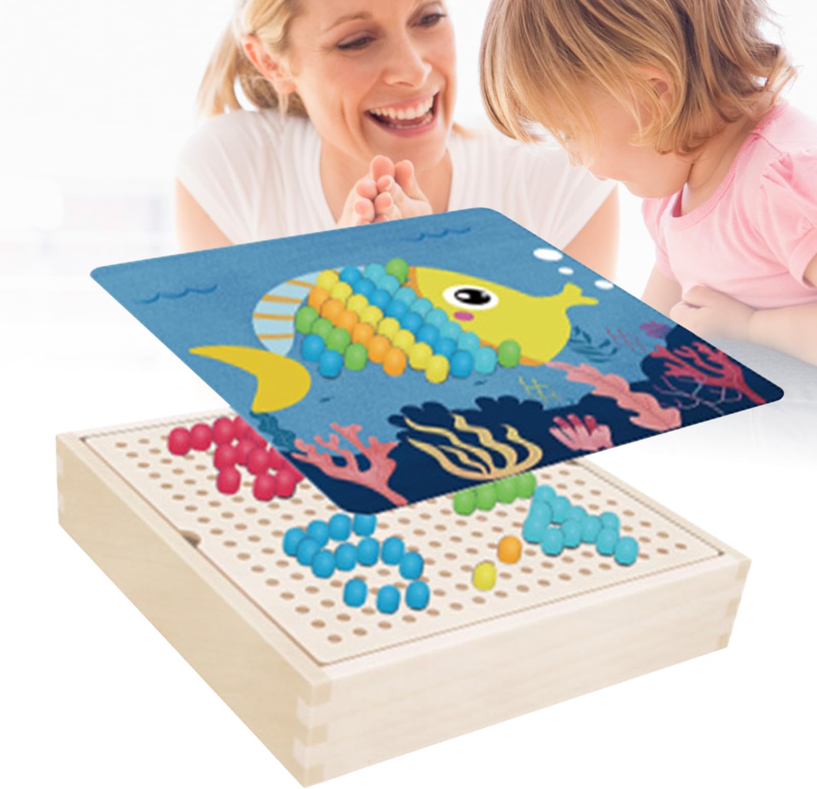 Mushrooms Wooden Board Game, Puzzle Safety Mushrooms Wooden Board Toy Insert for Daily Life for Kids (Ocean)