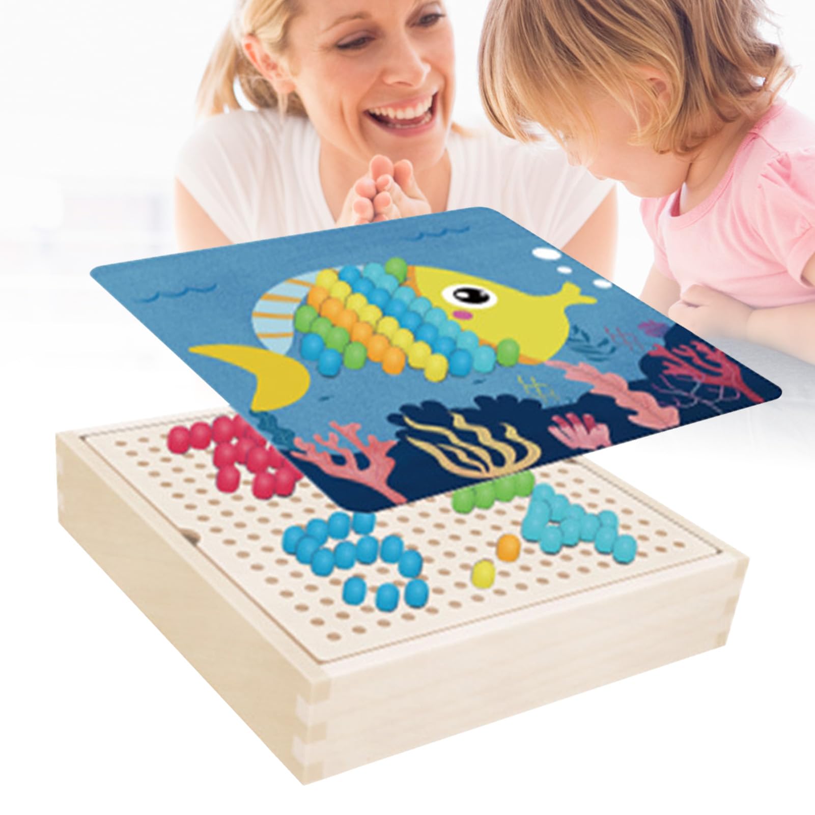 Mushrooms Wooden Board Game, Puzzle Safety Mushrooms Wooden Board Toy Insert for Daily Life for Kids (Ocean)